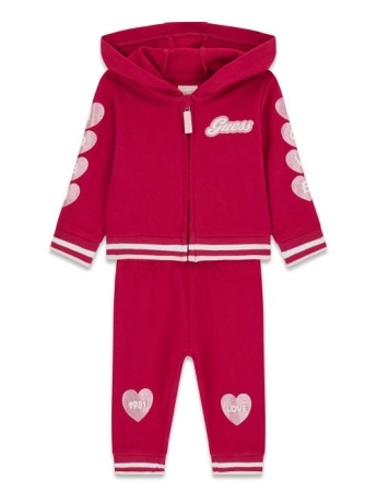 Guess set tuta infant in cotone rosso ciliegia con logo