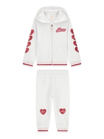 Guess set tuta kids in cotone bianco con logo cuore