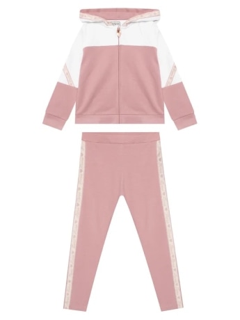 Guess set tuta infant/kids in cotone rosa e panna full zip con logo
