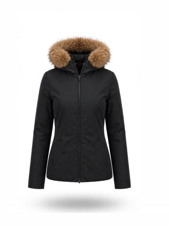 Refrigue giubbotto donna hemma fur nero con cappuccio e pelliccia