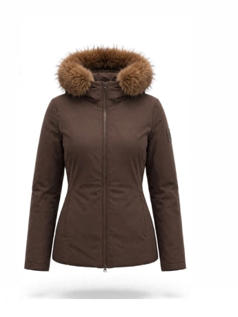 Refrigue giubbotto donna hemma fur marrone con cappuccio e pelliccia