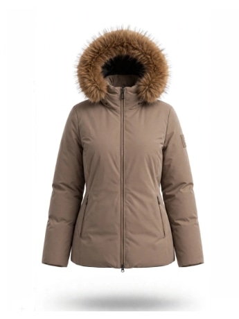 Refrigue giubbotto donna hemma fur beige con cappuccio e pelliccia