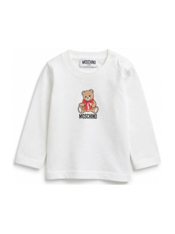 Moschino t-shirt infant manica lunga in cotone bianco con logo